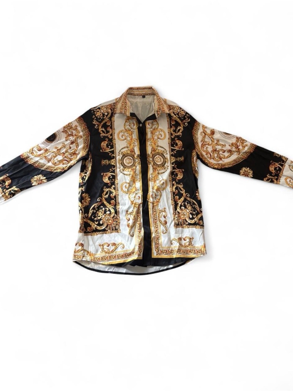 Men's Black & Gold Ornate Button-Up Shirt Jacket